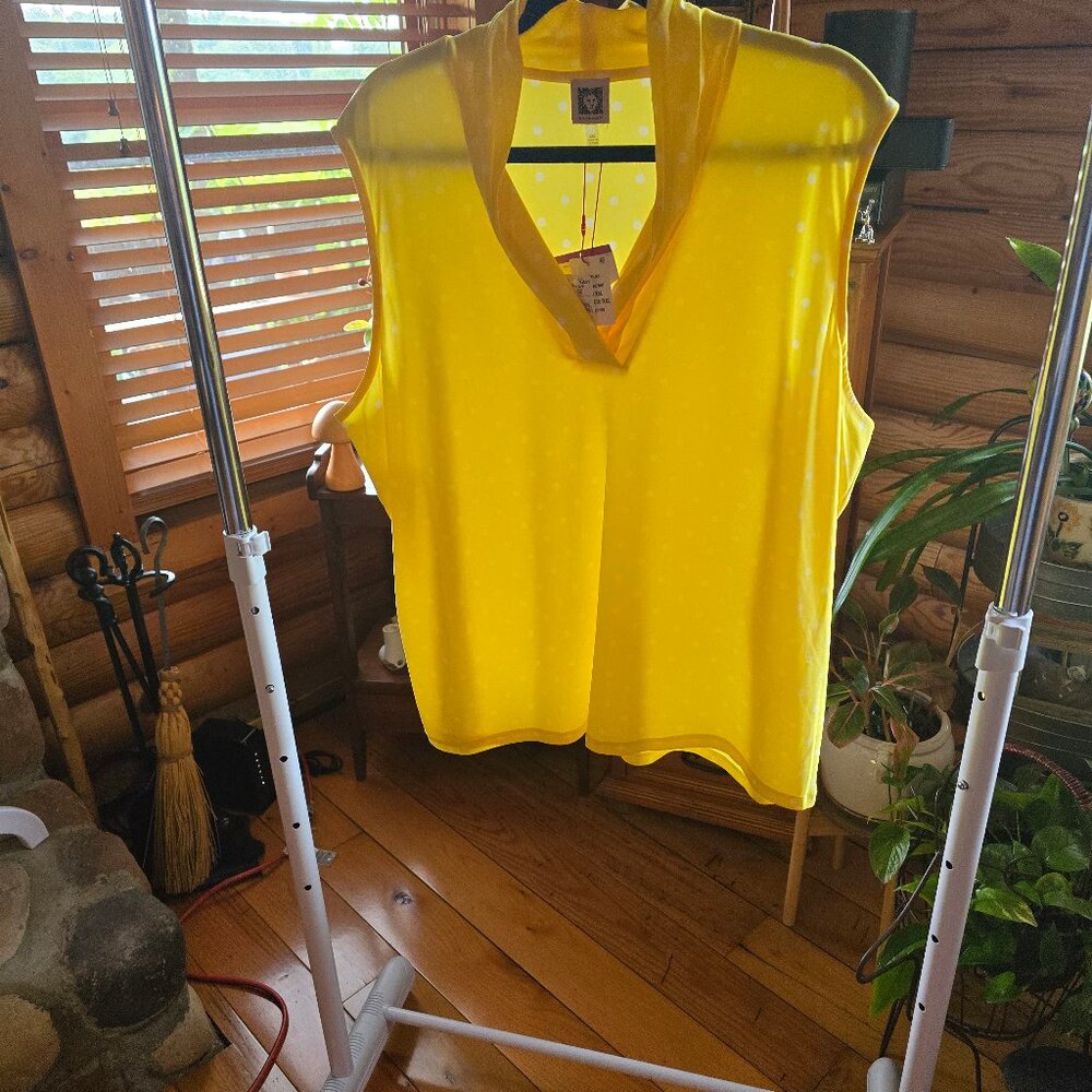 Anne Klein 2X  Sleeveless top Yellow with White Polka Dots